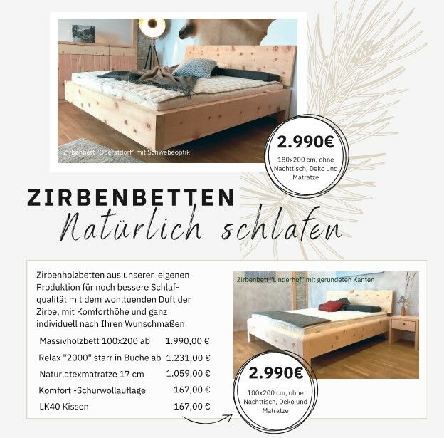 Mit einem Zirbenbett natürlich schlafen, hergestellt in Oberbayern, Sulzemoos zwischen München und Augsburg