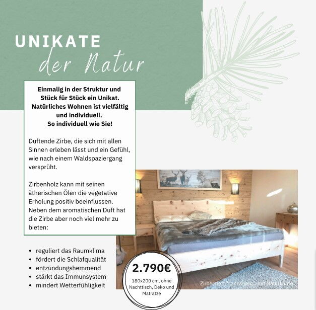 Unikate von Zirbenbetten aus der Schreinerei Schuster Zirbenmanufaktur in Sulzemoos bei Dachau / Bayern
